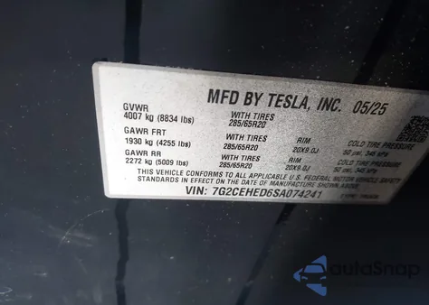 2025 Tesla Cybertruck All-Wheel Drive z USA, uszkodzony, nr VIN 7G2CEHED3SA074150